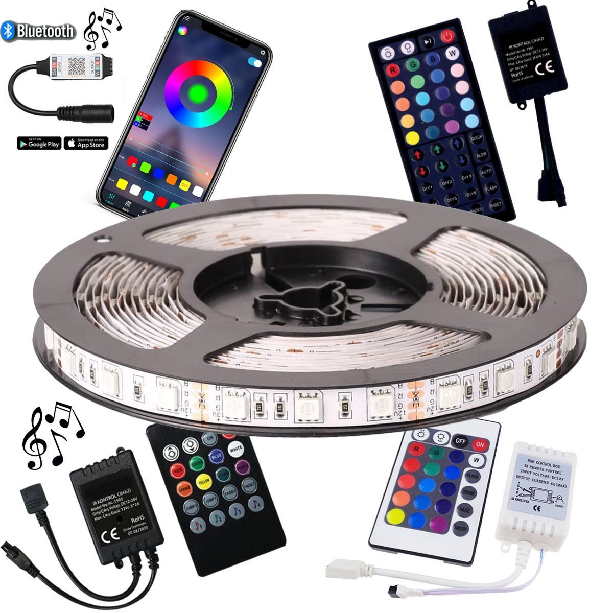 5050 3 Çipli RGB Şerit Led Tak Çalıştır Hazır Set Ürün