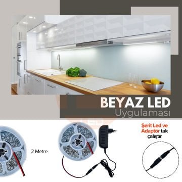 Şerit LED Jaklı 3 Dirençli İç Mekan Tak Çalıştır Adaptör Dahil 12V IP20 4040 Yeni Nesil Yüksek Lümen, Tezgah, Dolap, Mutfak, Ayna Aydınlatma İçin