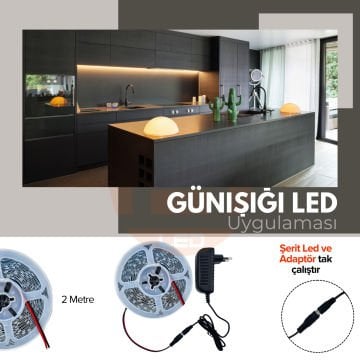 Şerit LED Jaklı 3 Dirençli İç Mekan Tak Çalıştır Adaptör Dahil 12V IP20 4040 Yeni Nesil Yüksek Lümen, Tezgah, Dolap, Mutfak, Ayna Aydınlatma İçin