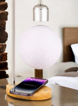 Yüzen Ay Led Masa Lambası, Kablosuz Telefon Şarjı, 3 Işık Modu Ve Vintage-modern Tasarım