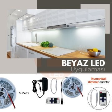 Şerit LED Tak Çalıştır Hazır Set, Kumandalı Dimmer ve Adaptör Dahil, Gizli Aydınlatma, Mutfak, Tezgah, Dolap İçi ve Ayna İçin