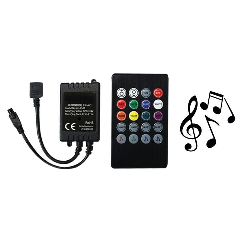 Sese ve Müziğe Duyarlı Rgb Şerit Led Kontrol Cihazı Kumandalı