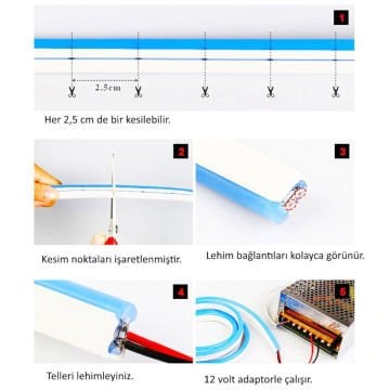 12v Neon Led Şerit Mor 5 Metre